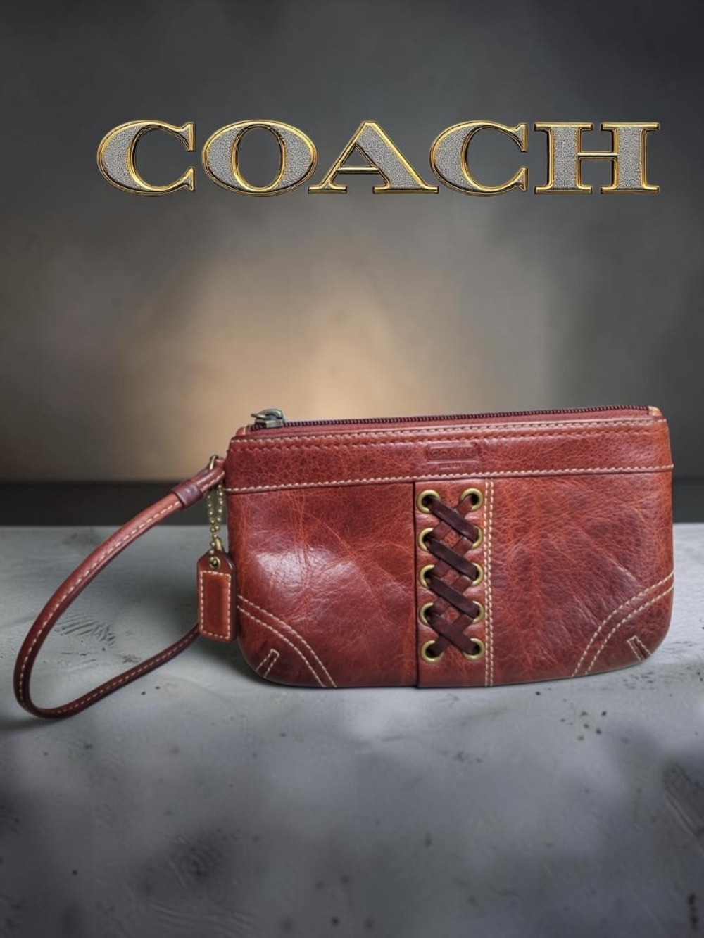COACH Chelsea Leather Corset / Laced Wristlet EUC
